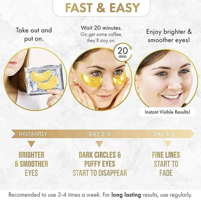 24K Gold Eye Mask - 20 Pairs - Treats Puffy Eyes and Dark Circles - Look Less Tired and Rejuvenated - Reduce Wrinkles