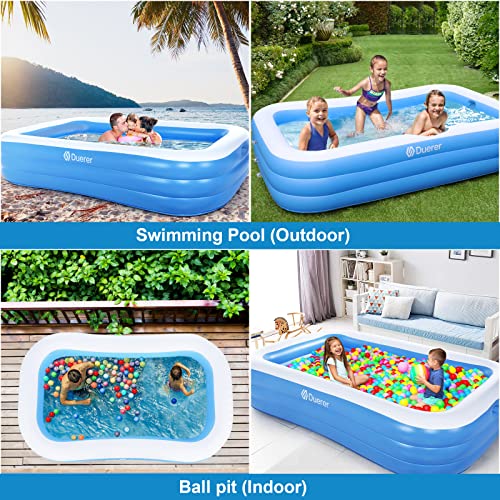 Duerer Inflatable Swimming Pools, 305cm x 182cm x 56cm Inflatable Pools, Full-Sized Family Blow up Pool for Kids Toddlers Adults, Lounge Inflatable Pool for Backyard Garden Outdoor, Easy Set