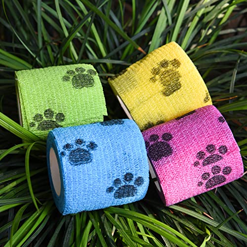 NAUZE 4 Rolls Pet Vet Wrap Pet Vet Bandage Self Adherent Bandage Dog Paw Pattern Bandage