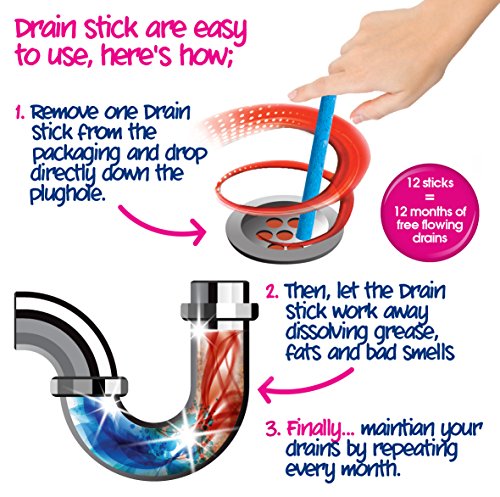 EcoZone Drain Cleaning Sticks, Enzymatic Pipe Unblocker, Prevents Plug Hole Obstructions and Keeps Water Flowing Freely, Natural Vegan and Non Toxic Kitchen and Bathroom Treatment Kit (x 12)