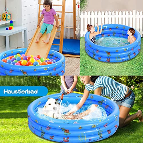 Paddling Pools for Kids, 51in Inflatable Baby Swimming Pool, 3 Ring Paddling Pool with Inflatable Safety Bubble Floor, Small Paddling Swimming Pools for Toddlers Gardens Backyard, Blue/130cm