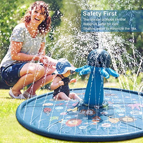 Baztoy Splash Pad, Large (160x160CM) Sprinkler Play Pad for Toddlers, Kids Toys Inflatable Water Sprinkler Pad Small Pool Outdoor Garden Water Toys Summer Water Games Activities Gifts for Boys Girls