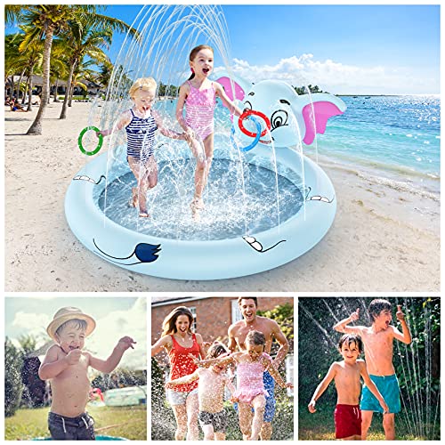 AOLUXLM Toddler toys - Indoor Outdoor 3 in 1 Paddling Pool Game Pool for Kids, Inflatable Splash Pad with Ring Toss, Sprinkler Wading Pool for 4 5 6 7 8+ Year Olds, Water Toys for Garden Yard Beach