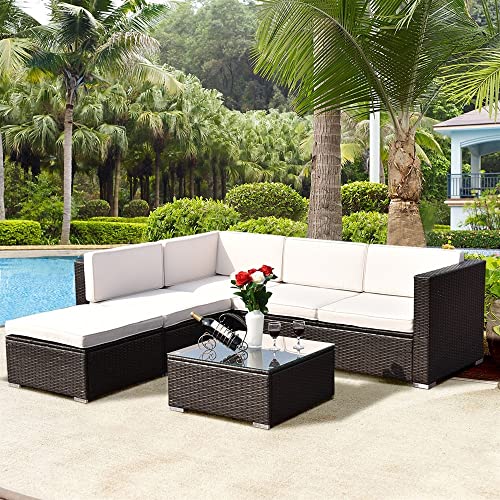 4 PCS Outdoor Patio Rattan Wicker Furniture Set Cushioned Yard Garden Coffee Table Loveseat