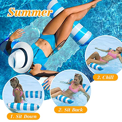 4-in-1 Water Swimming Pool Floats Hammock, Inflatable Pool Float Lounger Adult Size, Swimming Floaties Water Hammock Lounger, Saddle, Pool Chair Float, Drifter with Air Pump, 2 pack