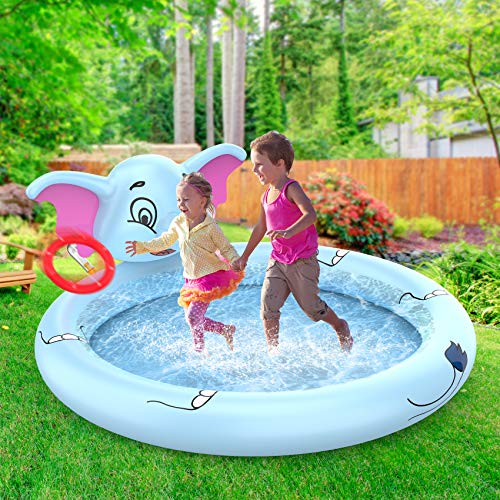 AOLUXLM Toddler toys - Indoor Outdoor 3 in 1 Paddling Pool Game Pool for Kids, Inflatable Splash Pad with Ring Toss, Sprinkler Wading Pool for 4 5 6 7 8+ Year Olds, Water Toys for Garden Yard Beach