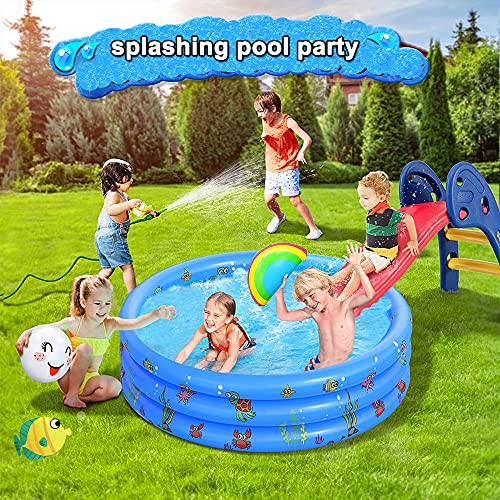 Paddling Pools for Kids, 51in Inflatable Baby Swimming Pool, 3 Ring Paddling Pool with Inflatable Safety Bubble Floor, Small Paddling Swimming Pools for Toddlers Gardens Backyard, Blue/130cm