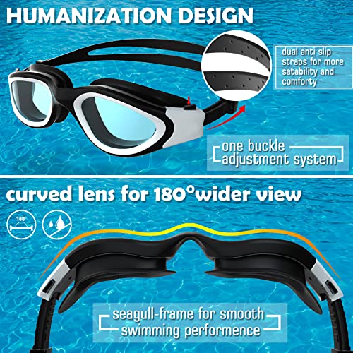 Polarized Swimming Goggles,Swim Goggles Anti Fog UV Protection No Leakage Clear Vision Easy to Adjust for Men Women Adults Teenagers (Black&White/Polarized Smoke Lens)