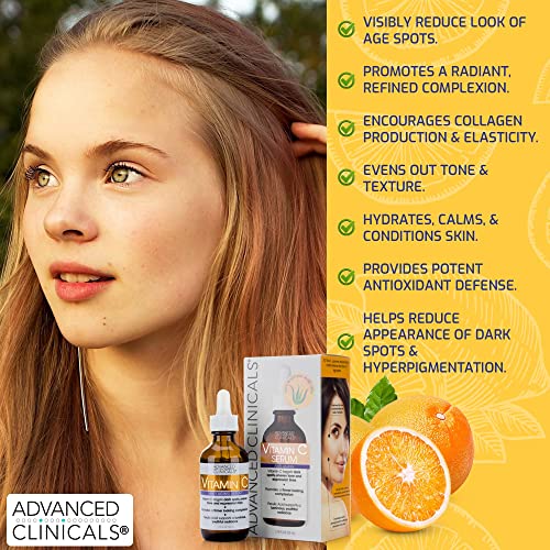 Advanced Clinicals Advanced Clinicals Vitamin C Anti-Aging Serum For Dark Spots, Uneven Skin Tone, Crows Feet And Expression Lines. 1.75 Fl Oz.