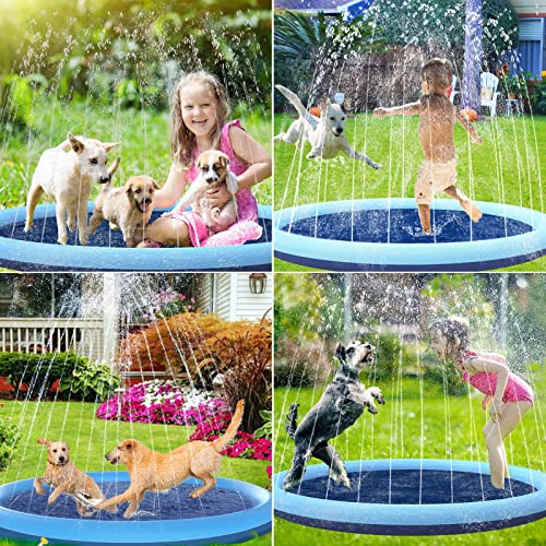 SHOKAN Splash Pad for Dogs & Kids, 100cm Inflatable Dog Splash Sprinkler Pad, Foldable Thickened Dog Paddling Pool Splash Mat, Outdoor Dog Sprinkler Play Mat for Summer Garden Beach Backyard