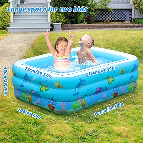 Ucradle Paddling Pool for Toddlers Kids,Rectangle Inflatable Swimming Pool for Kids,Baby Paddling Pool for Garden Backyard Outdoor,Easy to Inflate,143 cm x 106 cm x 48 cm