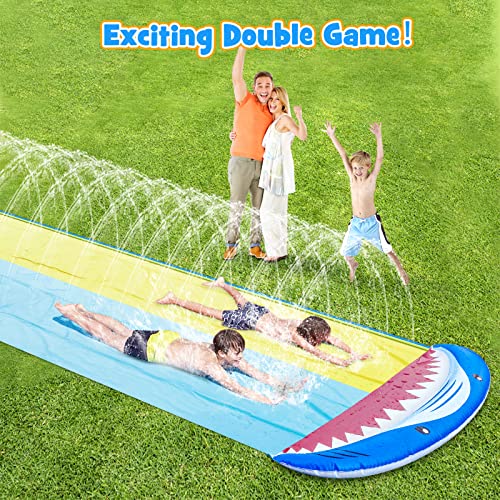 Innedu Water Slip and Slide 4.8 x 1.4 m, Double Racing Slip and Slide, Inflatable Slip and Slide with 2 Extra Sliders, Summer Outdoor Toys Pool Toys for Garden and Lawn