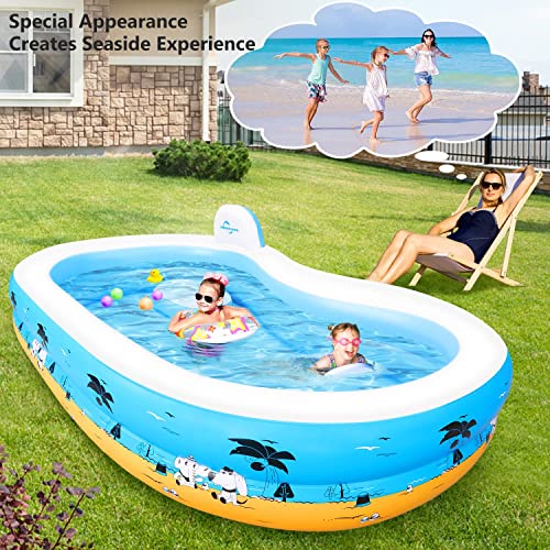 Inflatable Swimming Pool, Jhunswen Large Paddling Pool for Kids Adults with Seat and Backrest, 255cm x 155cm x 44cm, Family Lounge Pool for Garden Backyard Outdoor