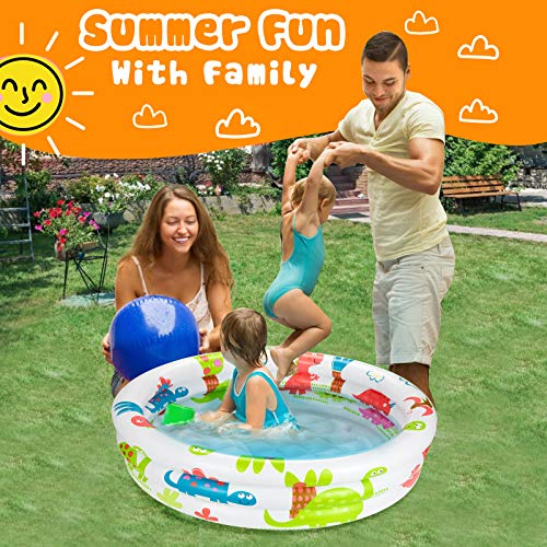 Ucradle Inflatable Paddling Pool for Kids, Three Ring Pool with Soft Inflatable Floor, Hoop Swimming Pool Inflatable for Outdoor Garden Children Baby Toddler Summer Play Water Toy, 90x90x20 CM