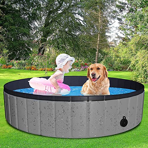 OBOVO Dog Pool for Large Dogs, Foldable Dog Pool, 160 x 30 cm, XXL Portable Dog Pool, Kiddie Pool for Pets, Hard Plastic Pet Bathtub, Indoor Outdoor Pool for Pets, Large Dogs, and Children