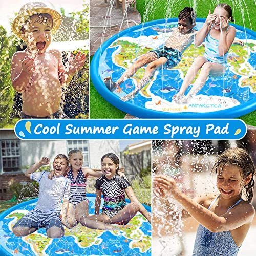 BOCTTCBO Splash Pad Sprinkler - 71’’ Splash Mat Outdoor Water Play Pad for Toddlers - Thickened Sprinkler for Kids or Pet Dog - Inflatable Wading Pool for Summer Garden Beach