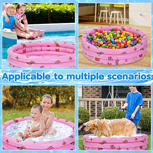 Highttoy Paddling Pools for Kids, 51 Inch Round Inflatable Baby Swimming Pool 3-Ring Portable Children Inflatable Pool Indoor&Outdoor Toddler Water Play Center Swimming Pool Toys for Girls, Pink