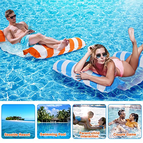 EPCHOO Inflatable Pool Floats Hammock,2 Pack 4-in-1 Inflatable Water Hammock with 2pcs Manual Air Pump,Floating Chair Bed Pool Lounger for Swimming Pool, Beach, Water Lounge Party Toys（Blue, Orange）