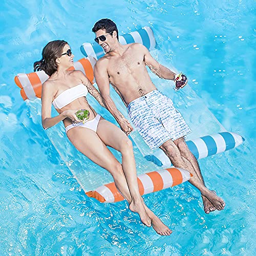 4-in-1 Water Swimming Pool Floats Hammock, Inflatable Pool Float Lounger Adult Size, Swimming Floaties Water Hammock Lounger, Saddle, Pool Chair Float, Drifter with Air Pump, 2 pack