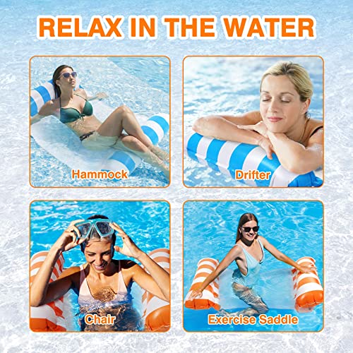 EPCHOO Inflatable Pool Floats Hammock,2 Pack 4-in-1 Inflatable Water Hammock with 2pcs Manual Air Pump,Floating Chair Bed Pool Lounger for Swimming Pool, Beach, Water Lounge Party Toys（Blue, Orange）