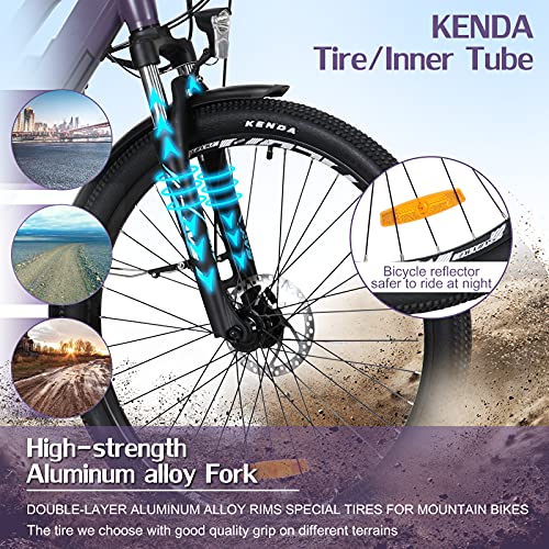 Hyuhome Electric Bikes for Adult Mens Women,27.5" E-MTB Bicycles Full Terrain 36V 12.5Ah Mountain Ebikes,BAFANG Motor Shimano 7-Speed Double Disc Brakes for Outdoor Commuter (Purple, 820L)