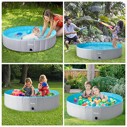 Toozey Foldable Dog Pool Dog Paddling Pool - 80cm/120cm/160cm Foldable Dog Swimming Pool, 100% Safe and Non-Toxic Pet Pool -Dog Pool for Kids and Small to Large Dogs