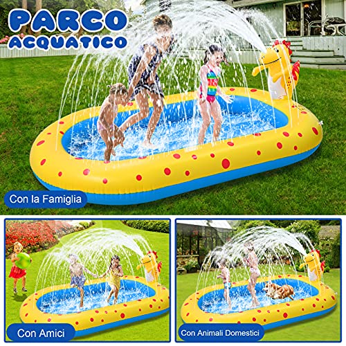 GOLDGE Water Play Mat for Kids Inflatable Pool 170 cm Water Play Mat with Swimming Pool Inflatable Resistant Summer Garden Water Spray Toys for Families Outdoor