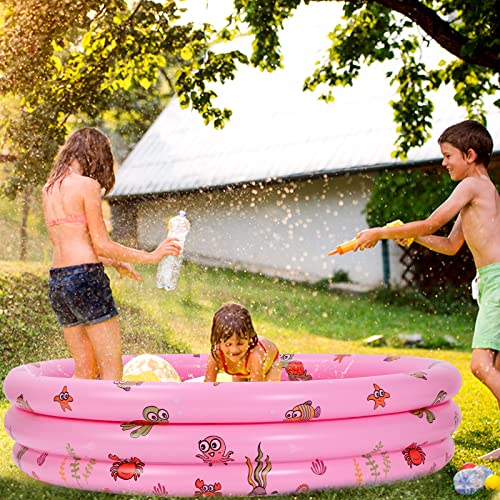 Highttoy Paddling Pools for Kids, 51 Inch Round Inflatable Baby Swimming Pool 3-Ring Portable Children Inflatable Pool Indoor&Outdoor Toddler Water Play Center Swimming Pool Toys for Girls, Pink