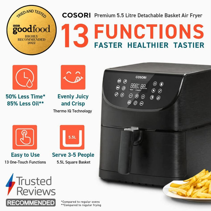 COSORI Air Fryers Oven, 5.5L XXL Oil Free Air Fryer 1500W with Rapid Air Technology for Healthy Fast Cooking & 55% Energy-Saving, 11 Presets, LED Onetouch Screen, Nonstick Basket, Dishwasher Safe