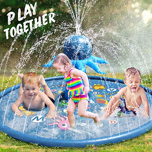 Baztoy Splash Pad, Large (160x160CM) Sprinkler Play Pad for Toddlers, Kids Toys Inflatable Water Sprinkler Pad Small Pool Outdoor Garden Water Toys Summer Water Games Activities Gifts for Boys Girls