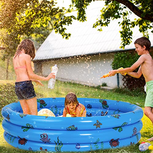 Highttoy Paddling Pool for Kids, 51 Inch Round Inflatable Kiddie Pool Baby Swimming Pool Portable Pump Pool Indoor&Outdoor Toddler Water Play Center Swimming Pool Toys for Kids Boys Girls, Blue