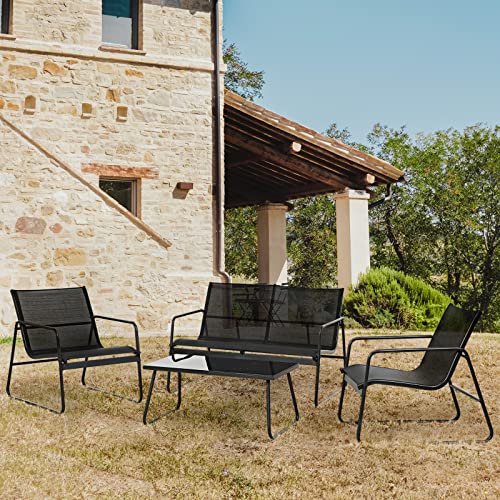 Grand patio Garden Furniture Sets 4 Pieces, Garden Table and Chairs, Textilene Material, Waterproof, Breathable, Patio Conversation Sets for Outdoor, Backyard, Poolside (Black)