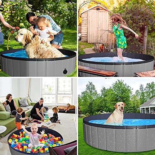 OBOVO Dog Pool for Large Dogs, Foldable Dog Pool, 160 x 30 cm, XXL Portable Dog Pool, Kiddie Pool for Pets, Hard Plastic Pet Bathtub, Indoor Outdoor Pool for Pets, Large Dogs, and Children