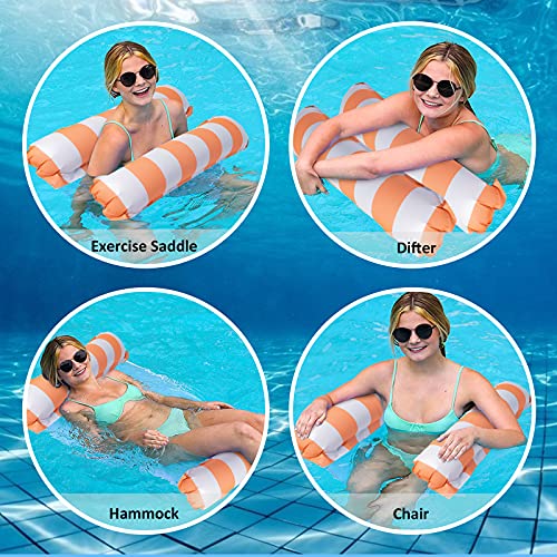 4-in-1 Water Swimming Pool Floats Hammock, Inflatable Pool Float Lounger Adult Size, Swimming Floaties Water Hammock Lounger, Saddle, Pool Chair Float, Drifter with Air Pump, 2 pack