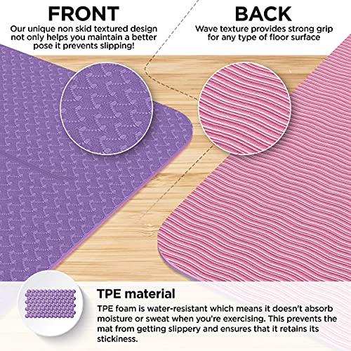 Yogii Yoga Mat - Premium TPE Pilates Mats - Eco Friendly Non Slip Yoga Mat Thick - Yoga Mat for Exercise at Home - Workout Mat. Thick Yoga Mats for Women and Men - 183 x 61 x 0.6cm