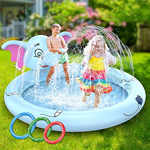 AOLUXLM Toddler toys - Indoor Outdoor 3 in 1 Paddling Pool Game Pool for Kids, Inflatable Splash Pad with Ring Toss, Sprinkler Wading Pool for 4 5 6 7 8+ Year Olds, Water Toys for Garden Yard Beach