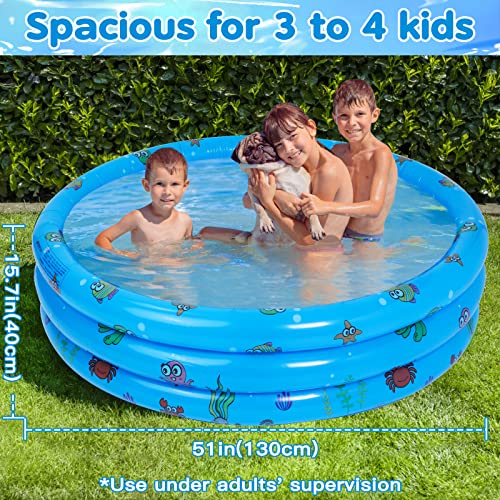 Highttoy Paddling Pool for Kids, 51 Inch Round Inflatable Kiddie Pool Baby Swimming Pool Portable Pump Pool Indoor&Outdoor Toddler Water Play Center Swimming Pool Toys for Kids Boys Girls, Blue