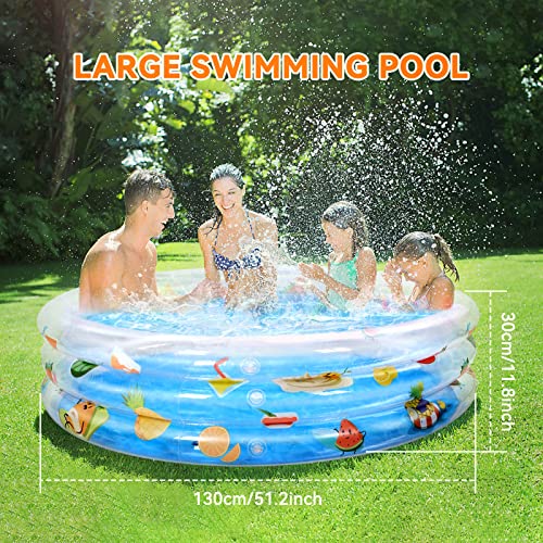 Ucradle Paddling Pools, 2023 Rectangle Inflatable Swimming Pool for Kids Baby Paddling Pool, 130 x 30 cm Deep Dive 3-Ring Fruits theme for Family, Kiddie Water Pool for Kids Indoor Outdoor