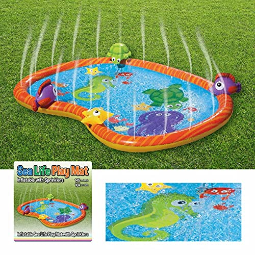 Sprinkler Pad Water Play Mat Durable Portable Inflatable Sprinkler Pad Sprinkle and Splash Wading Pool Summer Essential Spray Toys for Kids Outdoor Garden Family Activities Sea Life PVC Mat Paddling