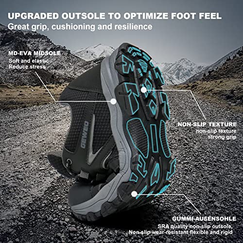 Geweo Hiking Shoes Men Women Waterproof Walking Shoes Non-Slip Breathable Men's Trekking & Hiking Footwear for Trekking, Hiking, Walking, Outdoor Sports, Training Shoes Unisex Black 6UK(39EU)