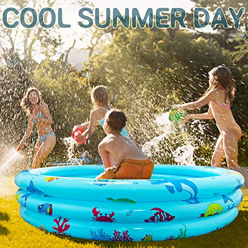 Jiosdo Paddling Pool, Ø120x27cm Inflatable Baby Pool Kids Swimming Pool with Soft Inflatable Floor for Outdoor Garden Backyard Summer Water Toy for Toddlers Children, Free Air Pump (Blue)