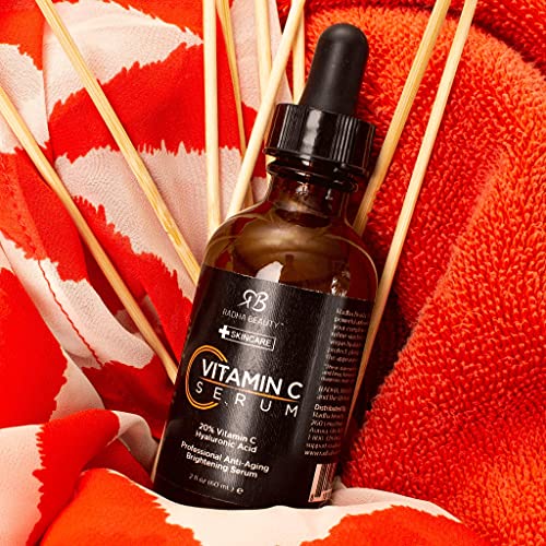 Radha Beauty Natural Vitamin C Serum for Face, 60mL - 20% Organic Vitamin C + Vitamin E + Hyaluronic Acid, Facial Serum for Anti-Aging, Wrinkles, and Fine Lines