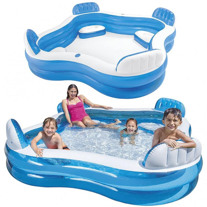 Paddling Pool for Kids - Inflatable Swimming Pool For Adults and Kids with Seats - Large Fun Lounger (229 x 229 x 66 cm)