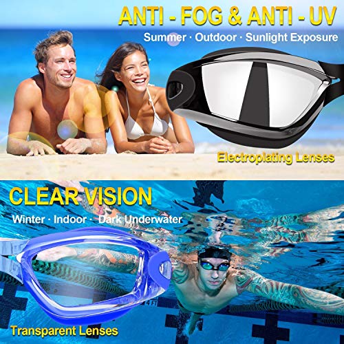 COOLOO Swimming Goggles, Pack of 2, Swim Goggles for Adult Men Women Youth Kids Children 8+, with Anti-Fog, No Leaking, UV Protection Lenses