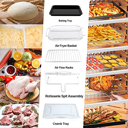 Air Fryer Oven with Rotisserie, 23L Large Capacity Countertop Convection Oven, 360° Circulation Heating Multi-function Oven, Oil-Less Cooking, 3 Layers Adjustable Air Fryer Mini Oven, 1700W