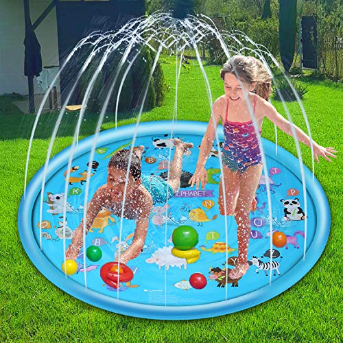 Chnaivy Sprinkler for Kids, 68'' Splash Pad Wading Pool for Babies Learning, Summer Outdoor Water Toys Play Mat for 1-12 Year Old Toddlers Boys Girls