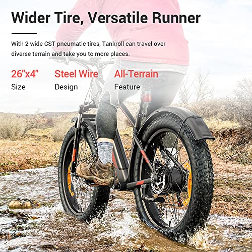 Eleglide Electric Bike, Tankroll 26"*4.0" Fat Tire E bikes, 48V 10Ah 250W E Mountainbike, Shimano 7 Gears, 70KM Top Range, 57N.m Max Torque, Powerful Motor E Bike Mountain Bicycle for Adults