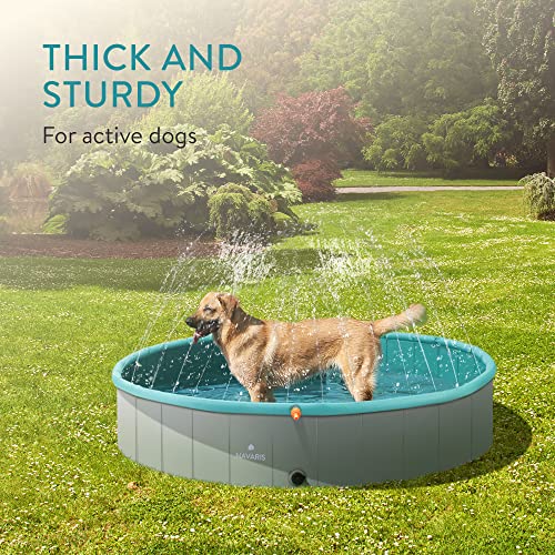 Navaris Dog Pool with Sprinkler - 160 cm Paddling Pool for Dogs - Extra Large XL Pet Swimming Pool to Fill with Water in Hot Weather - Includes Cover