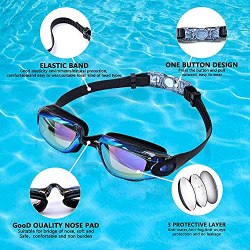 Swimming Goggles for Men Women Adults - Anti Fog Swim Goggles with Uv Protection, Clear Vision, No Leaking Silicone Cushion