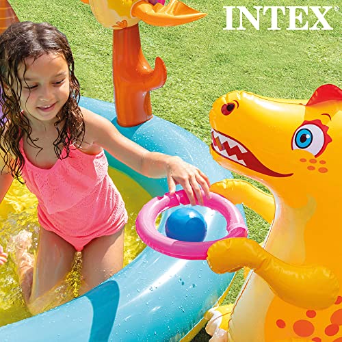 Intex Dinoland Play Center Inflatable Water Play Center, Assorted Model (with and without volcano), Multicoloured, 333x229x112 cm, 280 Litres